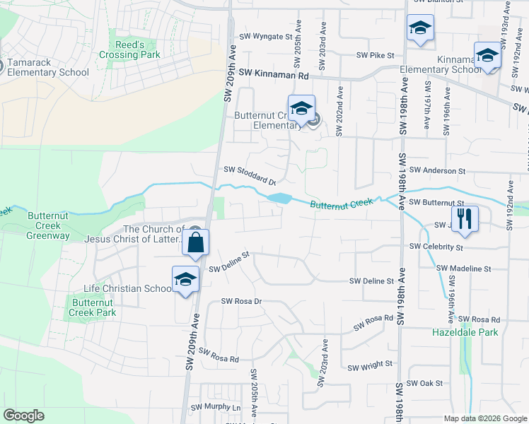 map of restaurants, bars, coffee shops, grocery stores, and more near 20661 Southwest Parker Court in Beaverton