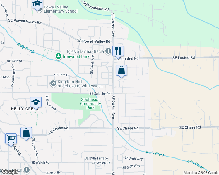 map of restaurants, bars, coffee shops, grocery stores, and more near 5940 Southeast 18th Street in Gresham