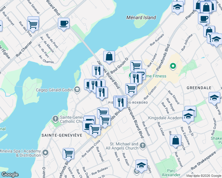 map of restaurants, bars, coffee shops, grocery stores, and more near 23 Rue de Dieppe in Montréal