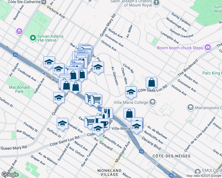 map of restaurants, bars, coffee shops, grocery stores, and more near 5070 Avenue Ponsard in Montréal