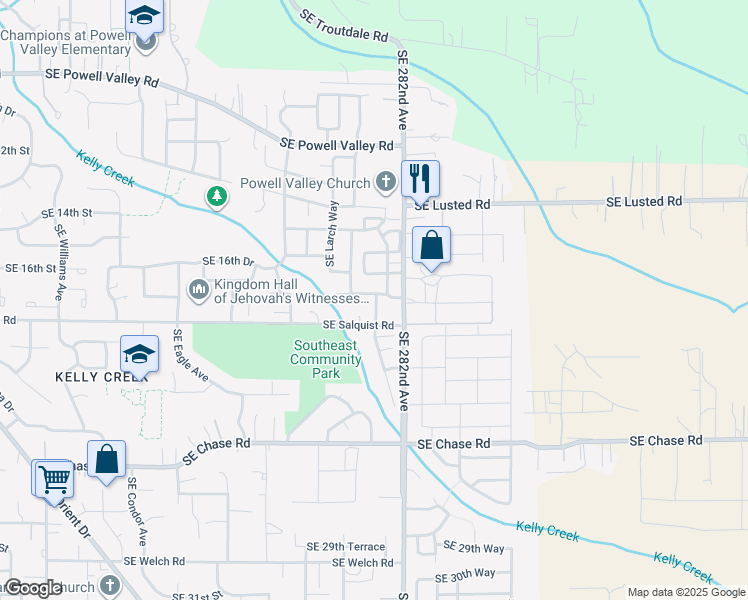 map of restaurants, bars, coffee shops, grocery stores, and more near 5805 Southeast Salquist Road in Gresham