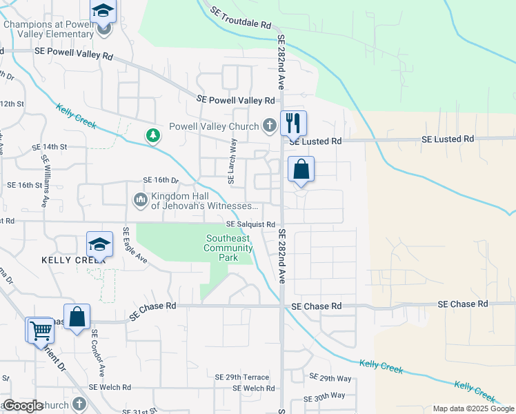 map of restaurants, bars, coffee shops, grocery stores, and more near 5805 Southeast Salquist Road in Gresham