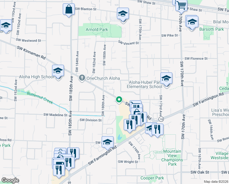 map of restaurants, bars, coffee shops, grocery stores, and more near 17795 Southwest Kinnaman Road in Beaverton