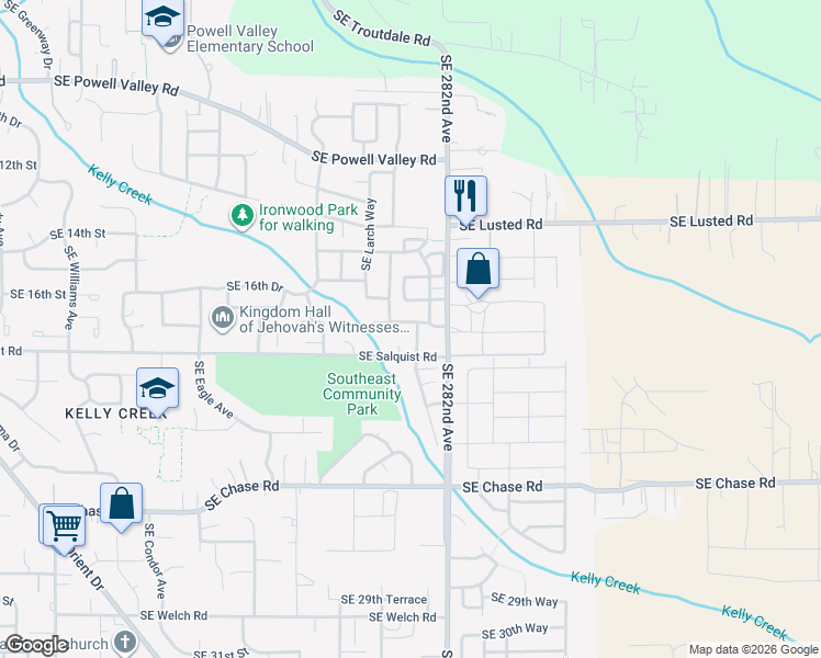 map of restaurants, bars, coffee shops, grocery stores, and more near 5805 Southeast Salquist Road in Gresham