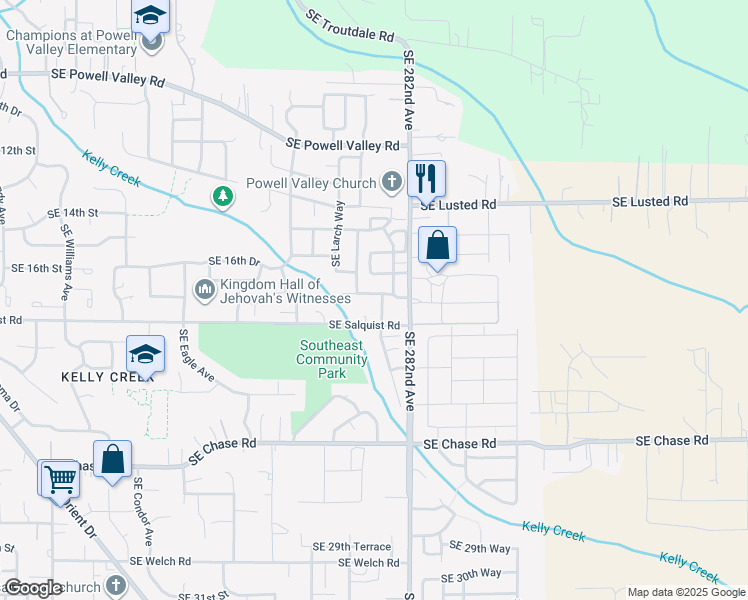 map of restaurants, bars, coffee shops, grocery stores, and more near 5805 Southeast Salquist Road in Gresham
