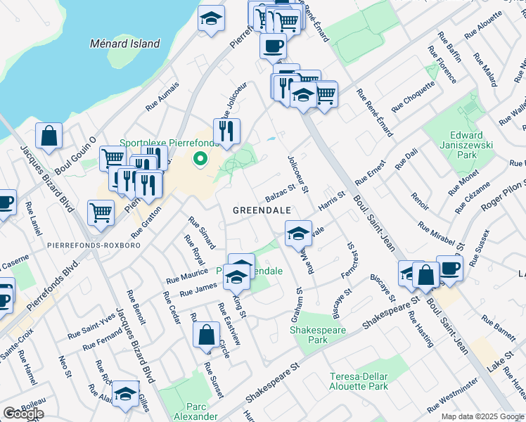 map of restaurants, bars, coffee shops, grocery stores, and more near 4417 Graham Street in Montreal
