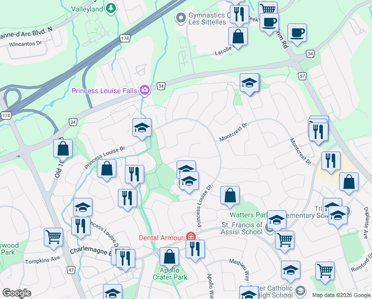 map of restaurants, bars, coffee shops, grocery stores, and more near 1434 Beaucourt Place in Ottawa