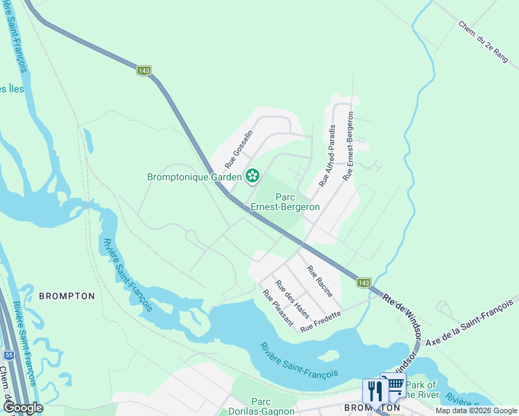 map of restaurants, bars, coffee shops, grocery stores, and more near 227 Route de Windsor in Sherbrooke
