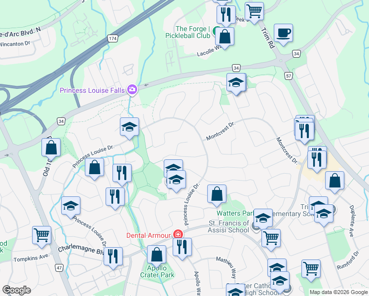 map of restaurants, bars, coffee shops, grocery stores, and more near 1401 Beaucourt Place in Ottawa