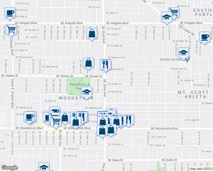 map of restaurants, bars, coffee shops, grocery stores, and more near in 