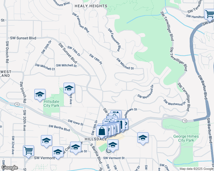 map of restaurants, bars, coffee shops, grocery stores, and more near 1750 Southwest Martha Street in Portland