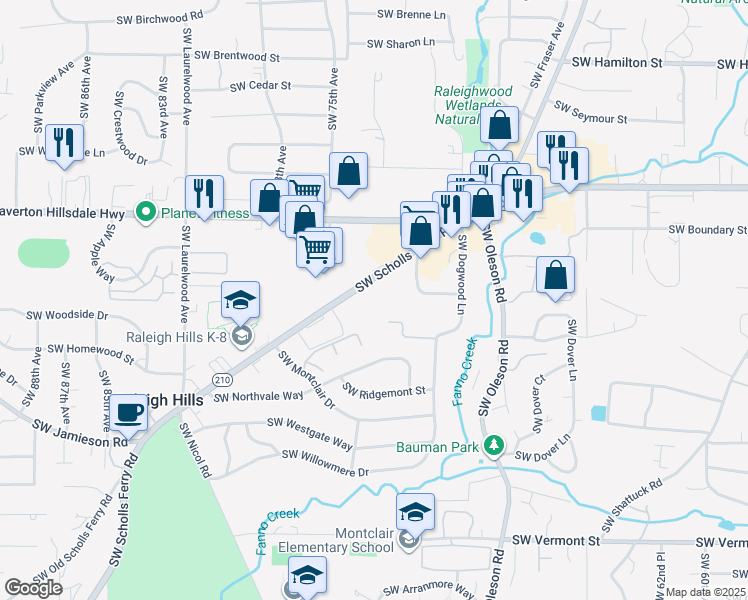 map of restaurants, bars, coffee shops, grocery stores, and more near 4880 Southwest Scholls Ferry Road in Portland