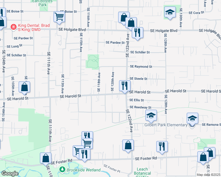 map of restaurants, bars, coffee shops, grocery stores, and more near 11938 Southeast Harold Street in Portland