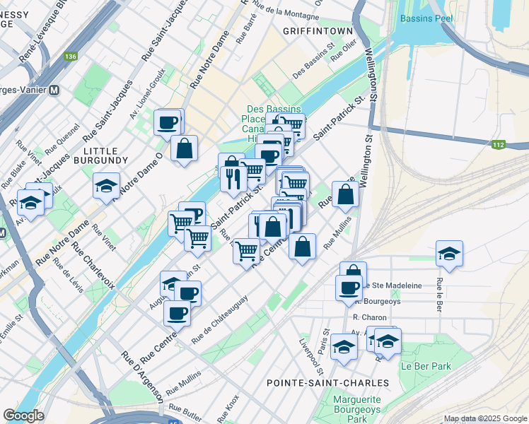 map of restaurants, bars, coffee shops, grocery stores, and more near 1902 Rue Augustin-Cantin in Montréal