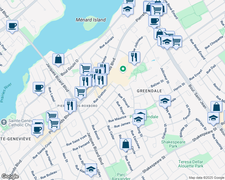 map of restaurants, bars, coffee shops, grocery stores, and more near 14819 Rue Labelle in Montréal