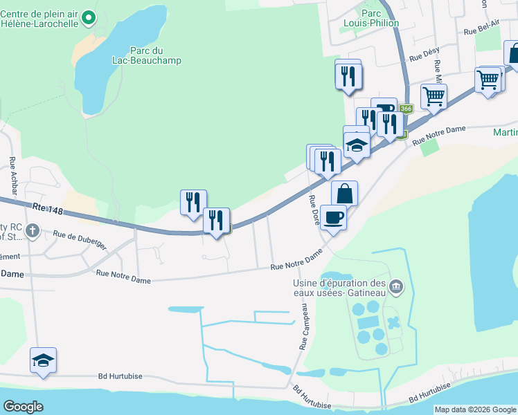map of restaurants, bars, coffee shops, grocery stores, and more near 809 Boulevard Saint-René Est in Gatineau