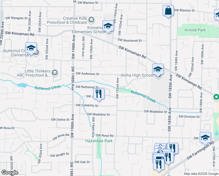 map of restaurants, bars, coffee shops, grocery stores, and more near 4875 Southwest 192nd Avenue in Beaverton