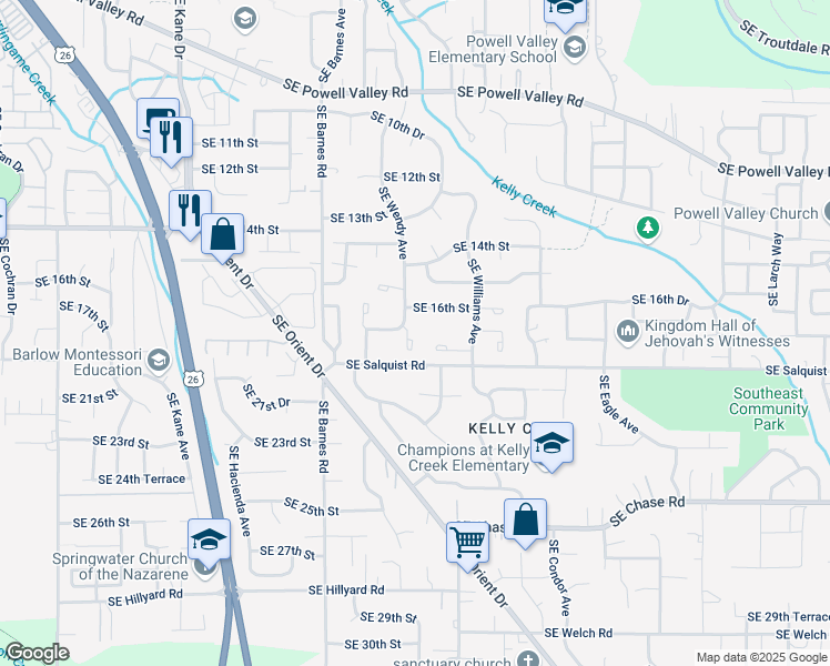 map of restaurants, bars, coffee shops, grocery stores, and more near 4158 Southeast 16th Drive in Gresham