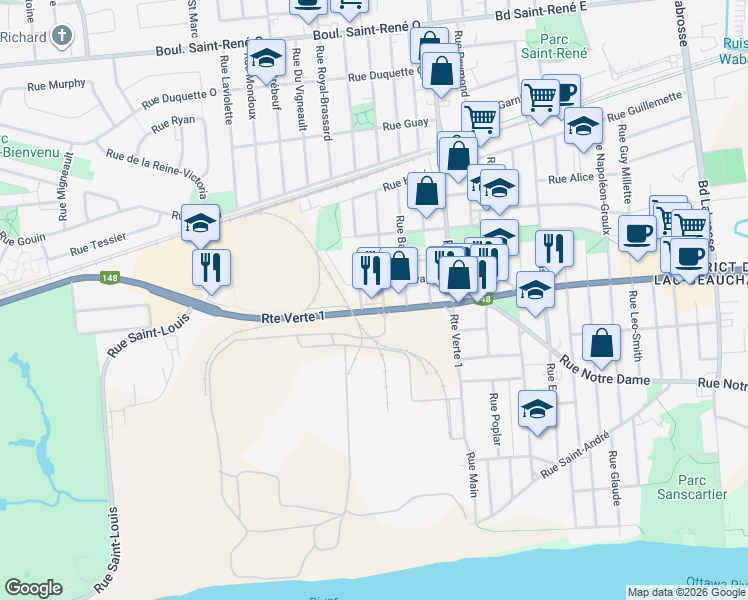 map of restaurants, bars, coffee shops, grocery stores, and more near in Gatineau