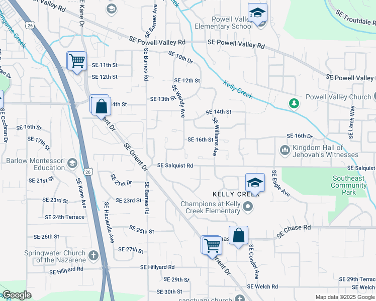 map of restaurants, bars, coffee shops, grocery stores, and more near 4158 Southeast 16th Drive in Gresham