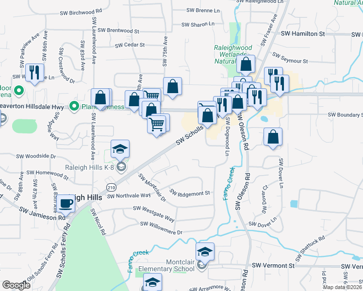 map of restaurants, bars, coffee shops, grocery stores, and more near 4905 Oregon 210 in Portland