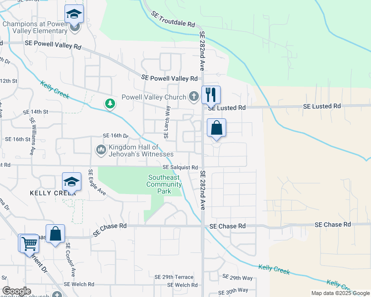 map of restaurants, bars, coffee shops, grocery stores, and more near 5843 Southeast 18th Street in Gresham