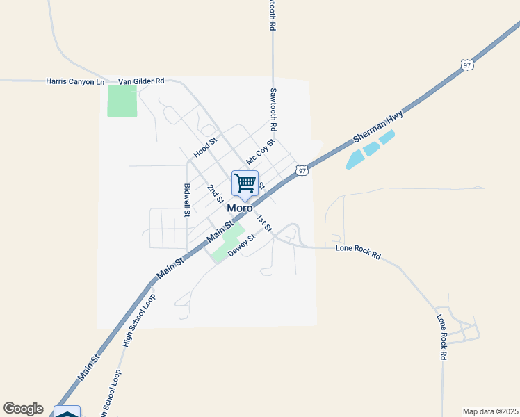 map of restaurants, bars, coffee shops, grocery stores, and more near 100 Main Street in Moro