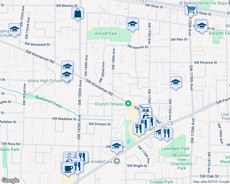 map of restaurants, bars, coffee shops, grocery stores, and more near 17939 Southwest Meadowbrook Way in Beaverton