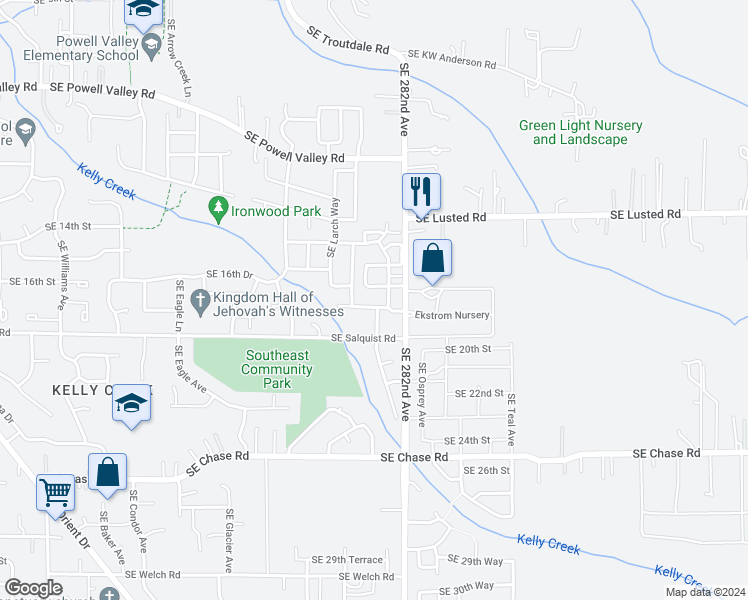 map of restaurants, bars, coffee shops, grocery stores, and more near 5859 Southeast 18th Street in Gresham
