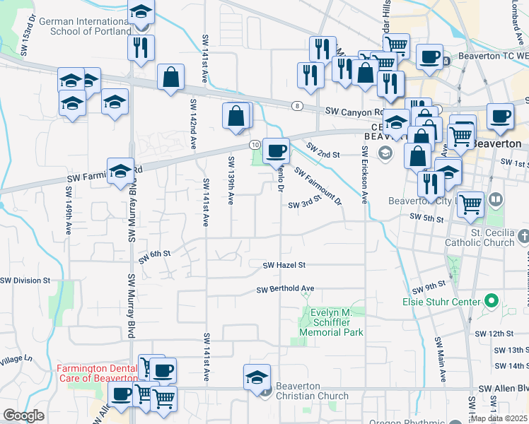map of restaurants, bars, coffee shops, grocery stores, and more near 4905 Southwest Spencer Road in Beaverton