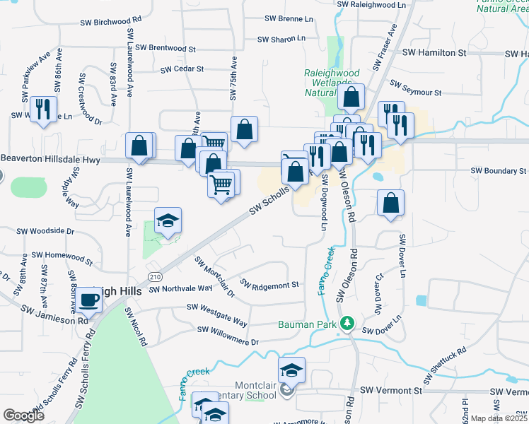 map of restaurants, bars, coffee shops, grocery stores, and more near 4880 Southwest Scholls Ferry Road in Portland