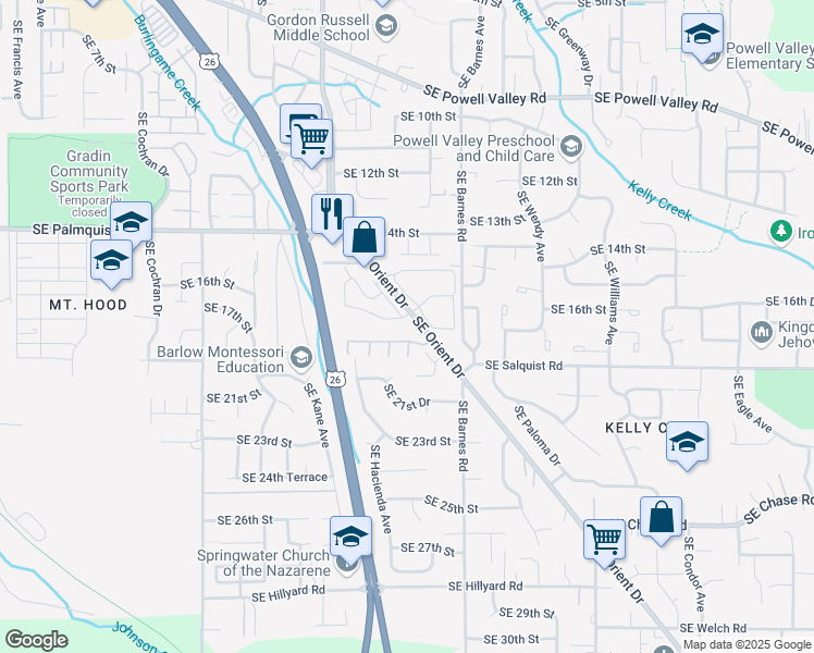 map of restaurants, bars, coffee shops, grocery stores, and more near 1700 Southeast Orient Drive in Gresham