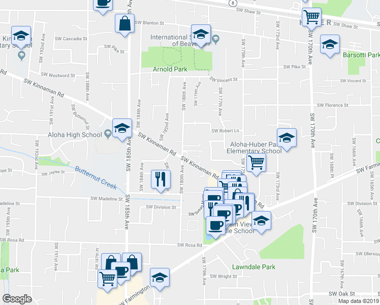 map of restaurants, bars, coffee shops, grocery stores, and more near 17939 Southwest Meadowbrook Way in Beaverton