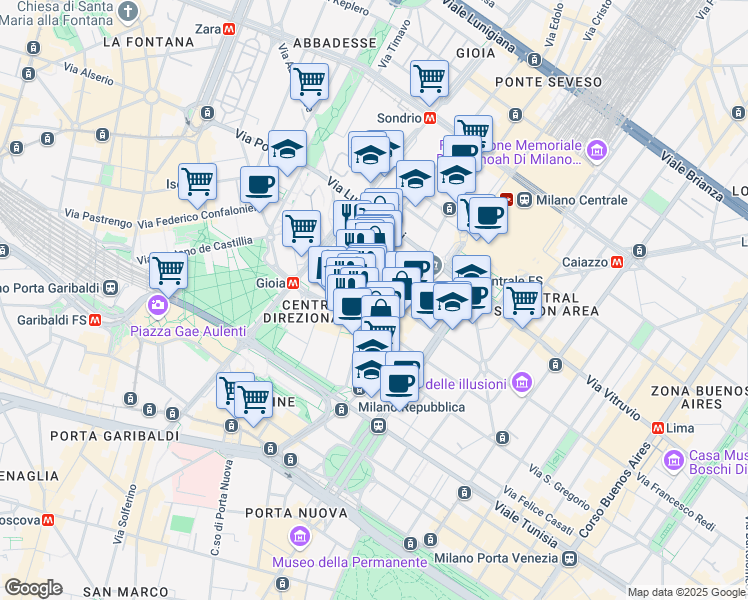 map of restaurants, bars, coffee shops, grocery stores, and more near 20 Via Giovanni Battista Pirelli in Milano