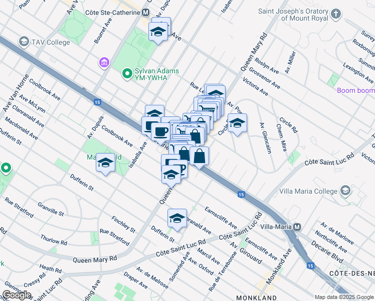 map of restaurants, bars, coffee shops, grocery stores, and more near in Montreal