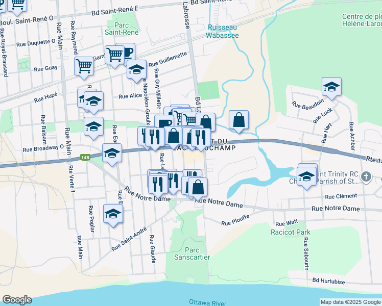 map of restaurants, bars, coffee shops, grocery stores, and more near in Gatineau