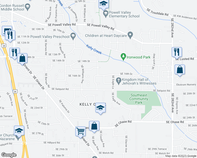 map of restaurants, bars, coffee shops, grocery stores, and more near 1680 Southeast Condor Avenue in Gresham