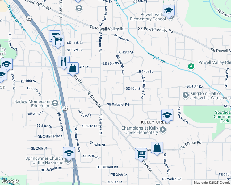 map of restaurants, bars, coffee shops, grocery stores, and more near 1610 Southeast Paloma Court in Gresham