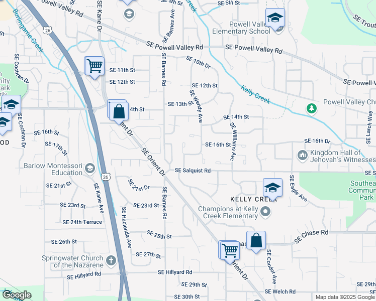 map of restaurants, bars, coffee shops, grocery stores, and more near 1610 Southeast Paloma Court in Gresham