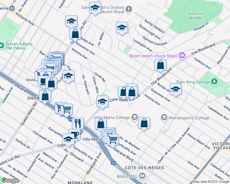 map of restaurants, bars, coffee shops, grocery stores, and more near 4660 Avenue Bonavista in Montrã©Al