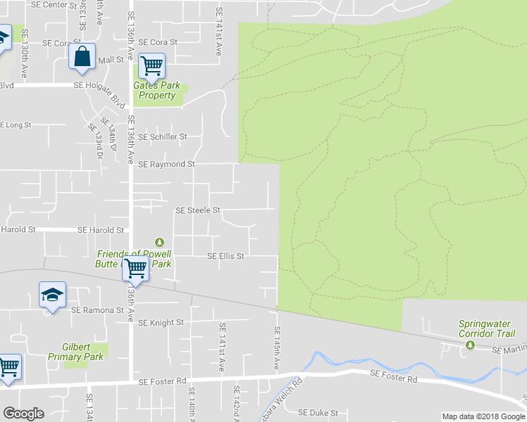 map of restaurants, bars, coffee shops, grocery stores, and more near 14450 Southeast Steele Street in Portland
