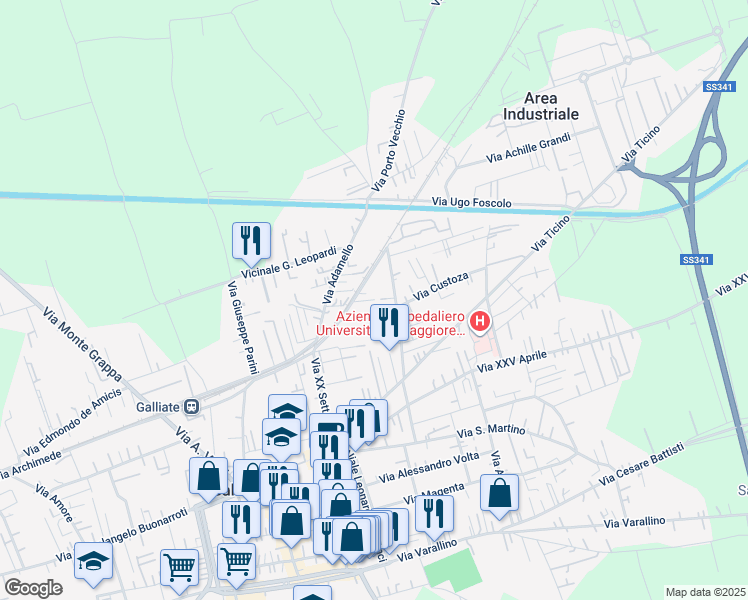 map of restaurants, bars, coffee shops, grocery stores, and more near 11A Via Giovan Battista Gambaro in Galliate