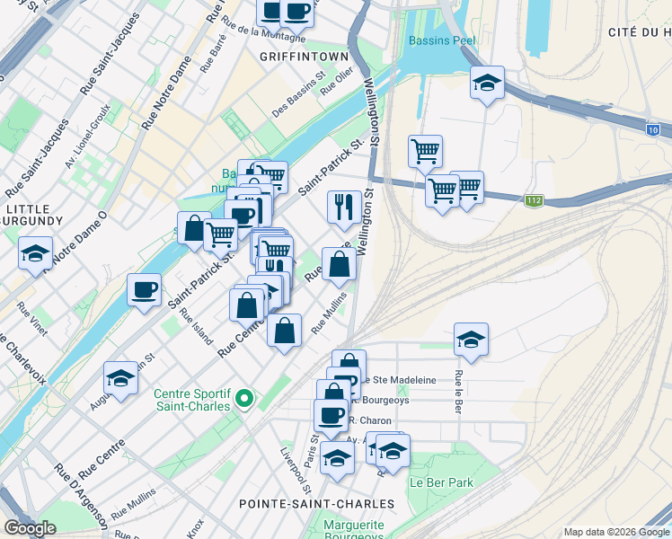 map of restaurants, bars, coffee shops, grocery stores, and more near in Montreal