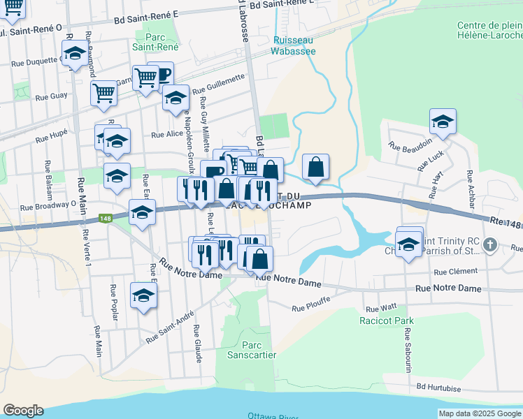 map of restaurants, bars, coffee shops, grocery stores, and more near in Gatineau