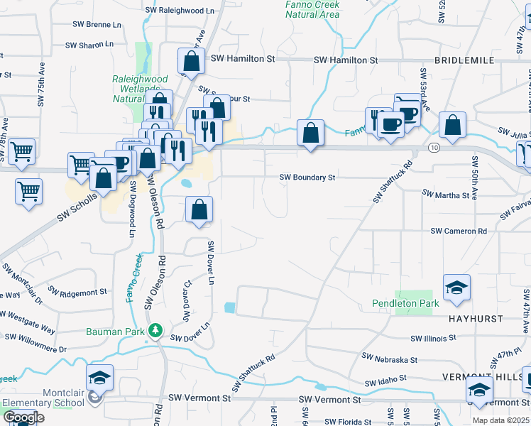 map of restaurants, bars, coffee shops, grocery stores, and more near 6140 Southwest Boundary Street in Portland