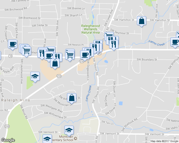 map of restaurants, bars, coffee shops, grocery stores, and more near 4815 Southwest Dogwood Lane in Portland