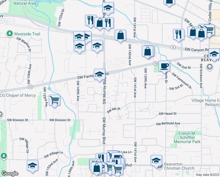 map of restaurants, bars, coffee shops, grocery stores, and more near 4880 Southwest Murray Boulevard in Beaverton