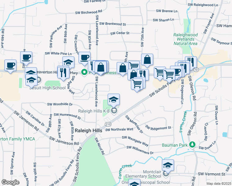 map of restaurants, bars, coffee shops, grocery stores, and more near 4875 Southwest 78th Avenue in Portland