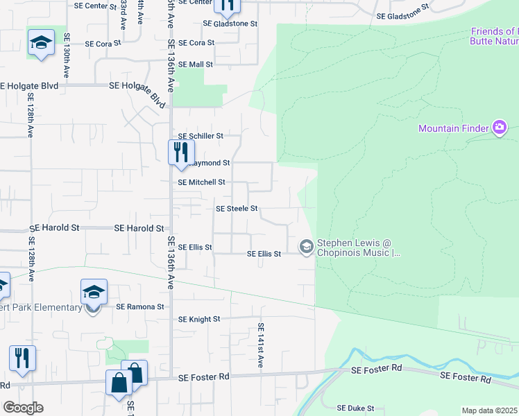 map of restaurants, bars, coffee shops, grocery stores, and more near Southeast 141st Avenue in Portland