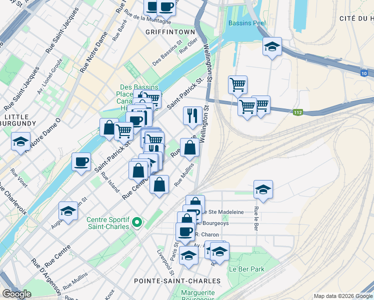 map of restaurants, bars, coffee shops, grocery stores, and more near in Montreal